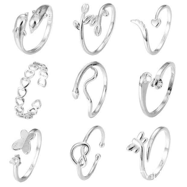 Set de 9 bagues de pied en acier inoxydable argenté