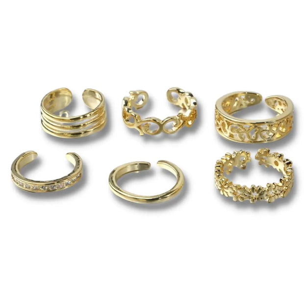 Set de 6 bagues de pied dorées aux motifs variés